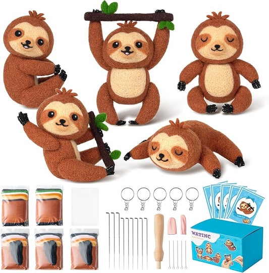 WATINC Needle Felting Starter Kit - Cute Doll Wool Felt Needle Felting Tools Foam Pad, DIY Home Decoration Needle Felting Craft Party Supplies for Beginners