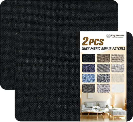 Coarse Linen Repair Patches, Self-Adhesive Linen Fabric Patches, 8X11 inch 2 PCS, Multi Color, Can be Used for Linen Sofa Repair and Linen Clothes Repair(8" x 11"-2PCS,Black 1.0)