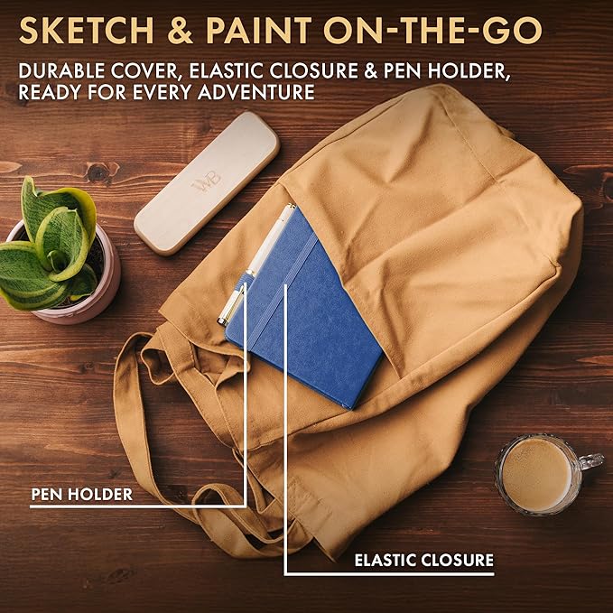 Wordsworth & Black A5 Mixed Media Journal 96 Mix Pages, Hardcover Leather, 190 GSM Paper, Journaling Notebook for Work & Sketching, Journals for Women, Men - Gifts Box Included Blue