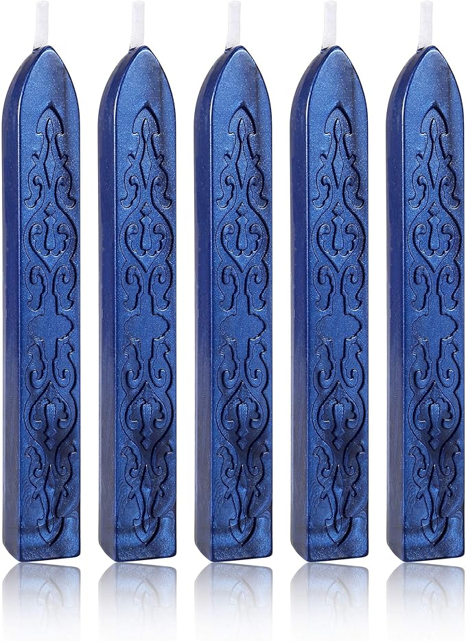 Blue Sealing Wax Sticks, Yoption 5 Pcs Totem Fire Manuscript Wax Seal Sticks with Wicks for Wax Seal Stamp (Navy Blue)