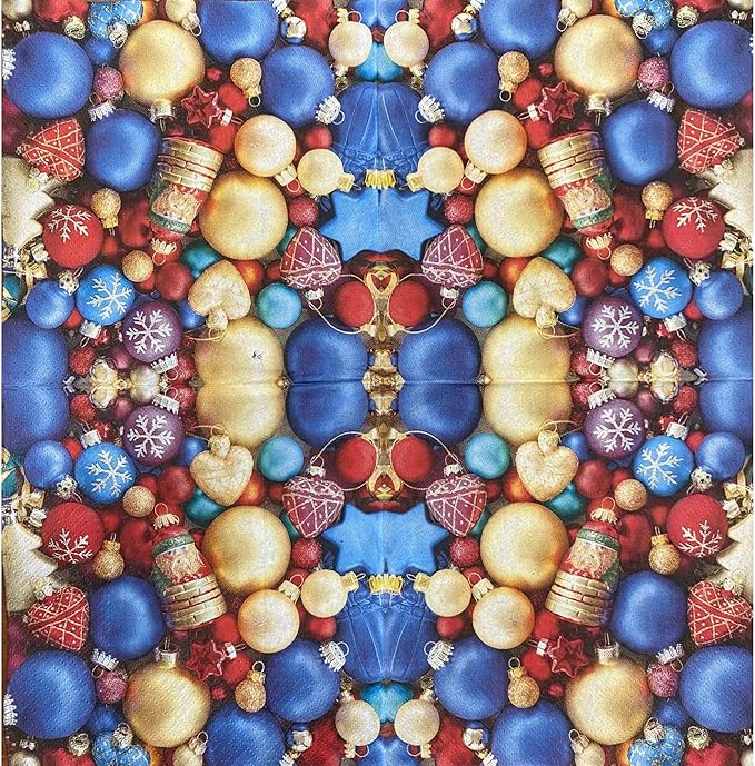 20-ct 13x13 Christmas Paper Decoupage Napkins, 3-Ply Servilletas Tissue Napkin for Dinner and Parties, Disposable Napkins (Holiday Ornaments)