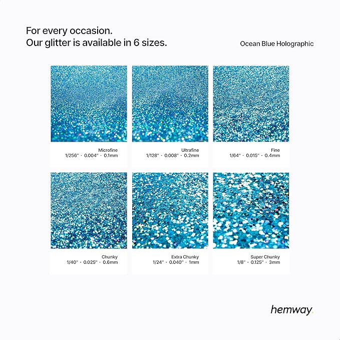 Hemway Polyurethane & Epoxy Resin Glitter 100g / 3.5oz Metallic Crystal Flake Additive for Flooring Jewelry Tumblers Glass Pigment - Chunky (1/40" 0.025" 0.6mm) - Ocean Blue Holographic