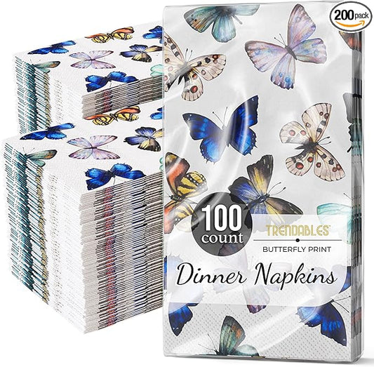 Trendables Butterfly Napkins for decoupage 100 Pcs 3 Ply Butterfly paper napkins decorative Guest Towels Disposable Bathroom, For Tea Party Decorations, Dinners & Weddings