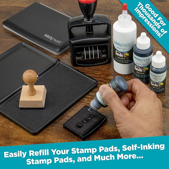 MaxMark Premium Refill Ink for self Inking Stamps and Stamp Pads, Purple Color - 1 oz.