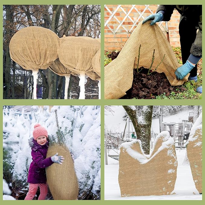Buryeah Burlap Fabrics Roll Natural Jute Burlap Tree Wraps Protector Winter Frost Plant Blankets Cloth Weed Barrier Fabric Garden Plants for Winter Outdoor Trees Shrubs Party(80 Inch X 100 ft)