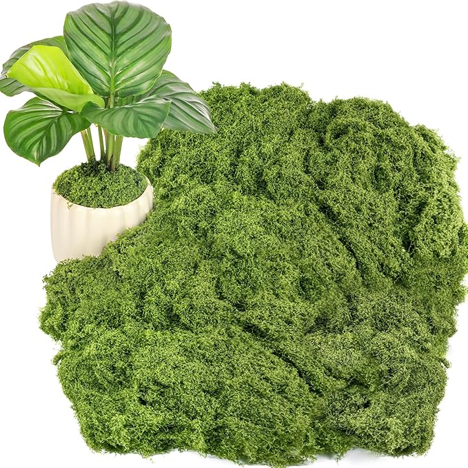 Fake Green Moss for Potted Plants, 10.6OZ Moss Decor Artificial Faux Moss for Crafts Preserved Moss for DIY Decorative Moss Table Centerpieces Decor Fairy Garden Floral Wedding (300g) (Dark Green)