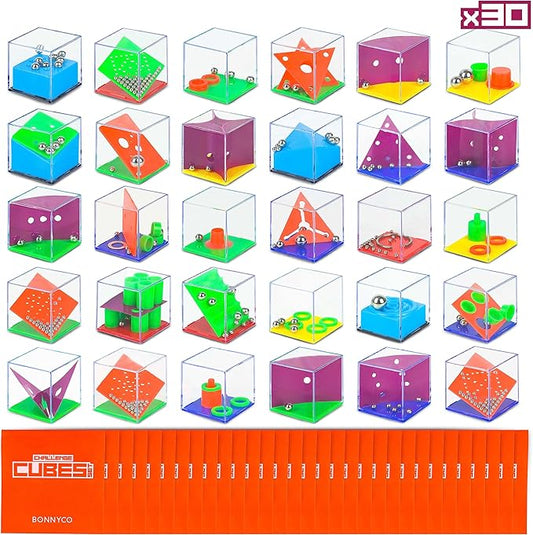 BONNYCO Brain Teaser Puzzles Cubes Kids Party Favors Pack 30 Pinata Goodie Bags Stuffers for Kids 3-5 4-8, Return Gifts for Birthday Party | Mini Puzzle Games, Classroom Prizes | Rewards Stocking