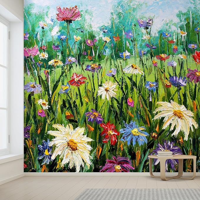 wall26 Wall Sticker/Wall Mural Wildflower Abstract, Not Peel and Stick, Non-Woven Wallpaper Decorative for Bedroom, Living Room, Office - 108x120 inches