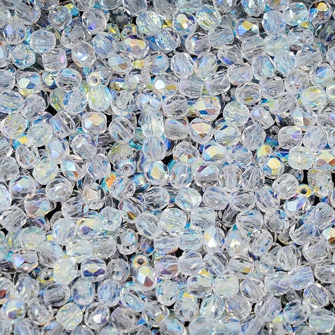 100pcs Faceted Fire Polished Pressed Czech Glass Beads 3mm (0.12in), Crystal AB 00030-28701