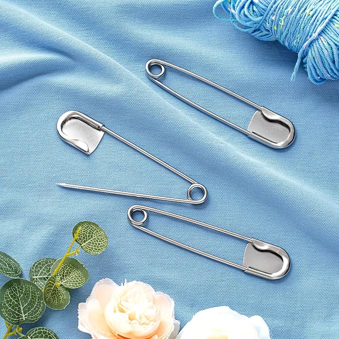 Juexica 40 Pcs 5 Inch Jumbo Stainless Steel Safety Pins Large Heavy Duty Huge Strong Laundry Pins for Upholstery Sewing Quilting Key Rings Craft Outdoor (Silver)