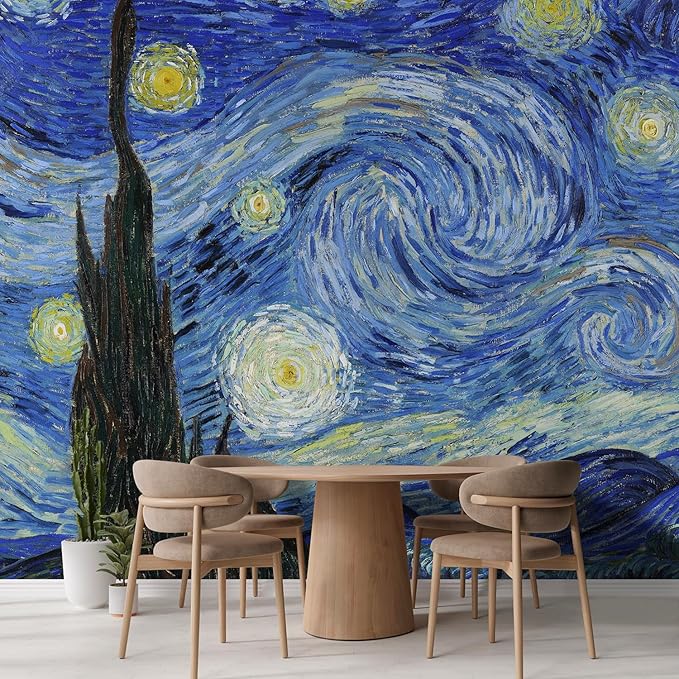wall26 Starry Night by Vincent Van Gogh Dutch Impressionism 20th Century Artist Peel and Stick Large Wall Mural, Removable Wallpaper, Home Decor - 120x144 inches