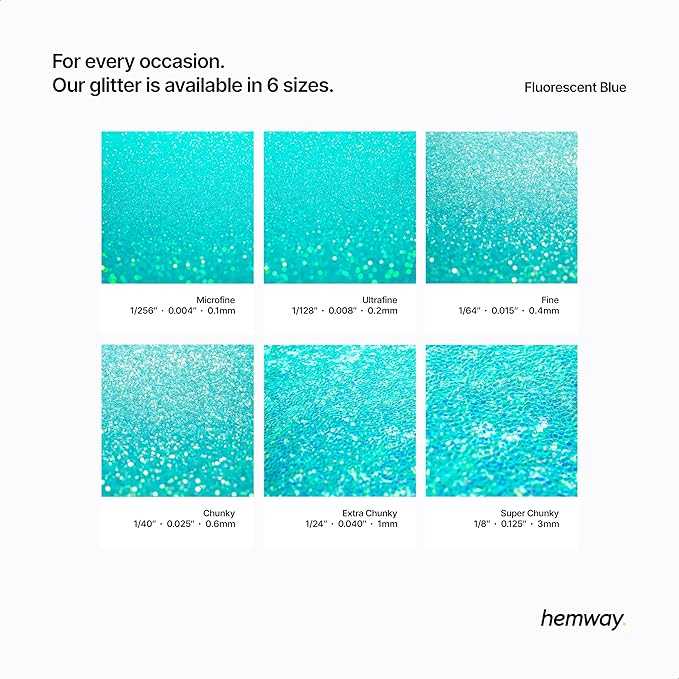 Hemway Polyurethane & Epoxy Resin Glitter 100g / 3.5oz Metallic Crystal Flake Additive for Flooring Jewelry Tumblers Glass Pigment - Fine (1/64" 0.015" 0.4mm) - Fluorescent Blue