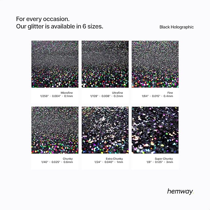 Hemway Polyurethane & Epoxy Resin Glitter 100g / 3.5oz Metallic Crystal Flake Additive for Flooring Jewelry Tumblers Glass Pigment - Fine (1/64" 0.015" 0.4mm) - Black Holographic