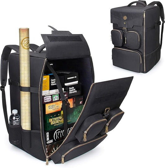 ENHANCE Board Game Backpack - Reinforced Rigid Board Game Storage with Padded Shoulder Straps, Carrying Handle, and Accessories Pockets for Dice, Cards, More - Fits and Protects Tabletop Adventures