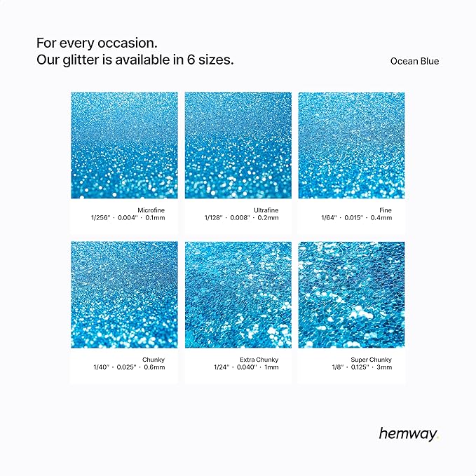 Hemway Polyurethane & Epoxy Resin Glitter 100g / 3.5oz Metallic Crystal Flake Additive for Flooring Jewelry Tumblers Glass Pigment - Ultrafine (1/128" 0.008" 0.2mm) - Ocean Blue
