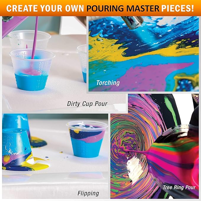 POURING MASTERS Jet Black Acrylic Ready to Pour Pouring Paint - Premium 32-Ounce Pre-Mixed Water-Based - for Canvas, Wood, Paper, Crafts, Tile, Rocks and More