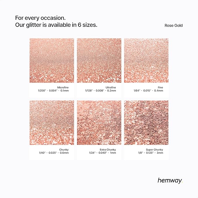 Hemway Polyurethane & Epoxy Resin Glitter 100g / 3.5oz Metallic Crystal Flake Additive for Flooring Jewelry Tumblers Glass Pigment - Chunky (1/40" 0.025" 0.6mm) - Rose Gold