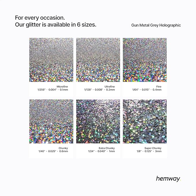 Hemway Polyurethane & Epoxy Glitter Metallic Crystal Flake Additive for Flooring, Jewellery Making, Tumblers and Resin 100g / 3.5oz - Chunky (1/40" 0.025" 0.6mm) - Gun Metal Grey Holographic