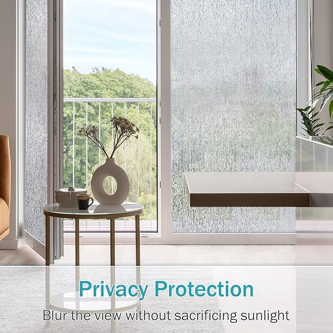 VELIMAX Rain Glass Window Film Privacy Static Window Clings Decorative Glass Sticker for Home Office Removable UV Protection Heat Control 23.6 x 157.48 inches