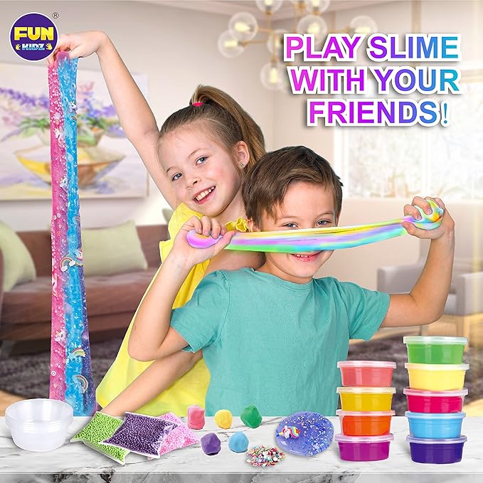 33 Cups Jumbo Slime Kit for Kids, FunKidz Premade Ultimate Slime Pack to DIY Soft, Cloud, Clear, Butter, Glitter, Glow in Dark Slime Making Kit Party Favors Gift Toys for Girls and Boys