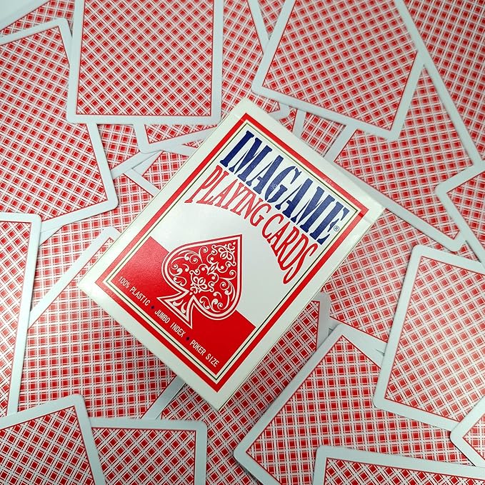 Plastic Playing Cards, Real Poker Size, Casino Quality, Jumbo Index, Exceptional Handing, Waterproof & Washable, Perfect for Texas Hold’em Poker, 1 Red Deck