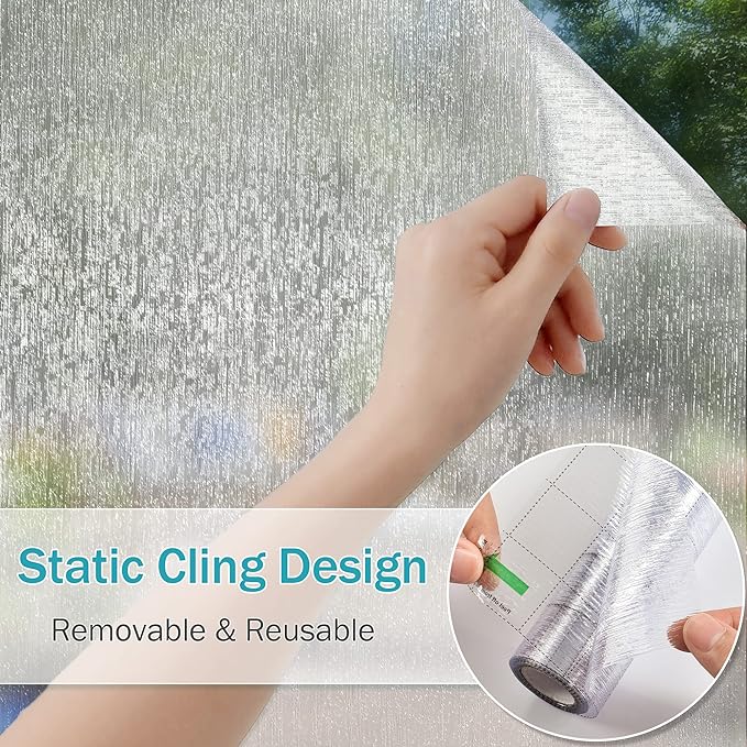 VELIMAX Rain Glass Window Film Privacy Static Window Clings Decorative Glass Sticker for Home Office Removable UV Protection Heat Control 35.4 x 78.7 inches