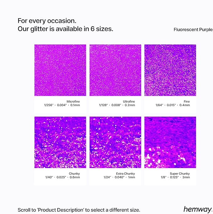 Hemway Polyurethane & Epoxy Resin Glitter 100g / 3.5oz Metallic Crystal Flake Additive for Flooring Jewelry Tumblers Glass Pigment - Extra Chunky (1/24" 0.040" 1mm) - Fluorescent Purple