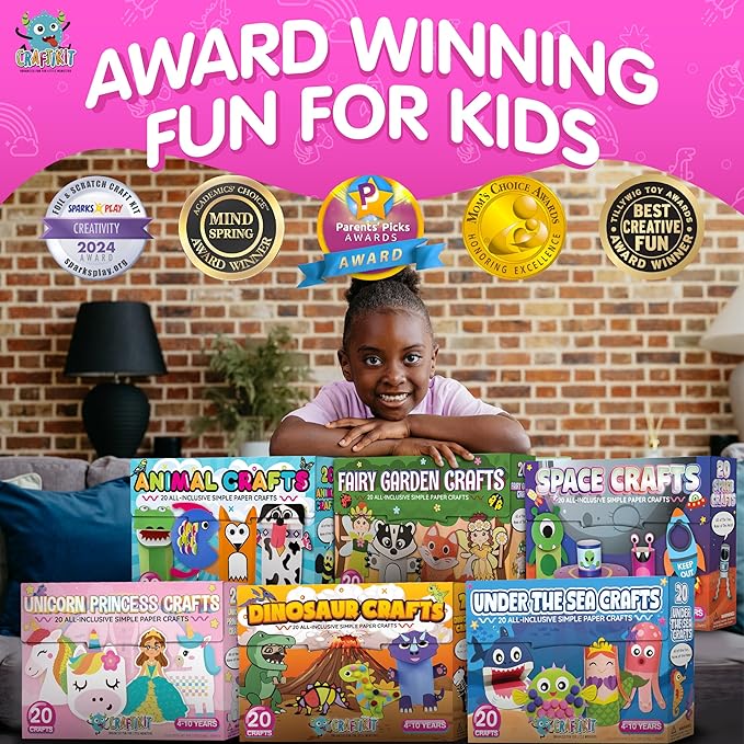 Craftikit® 20 Space Arts & Crafts for Kids - All-Inclusive Fun Toddler Craft Kit, Ages 3-10, Galaxy-Themed Activities