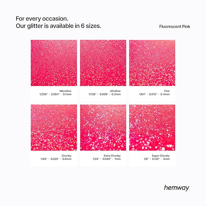 Hemway Polyurethane & Epoxy Resin Glitter 100g / 3.5oz Metallic Crystal Flake Additive for Flooring Jewelry Tumblers Glass Pigment - Super Chunky (1/8" 0.125" 3mm) - Fluorescent Pink