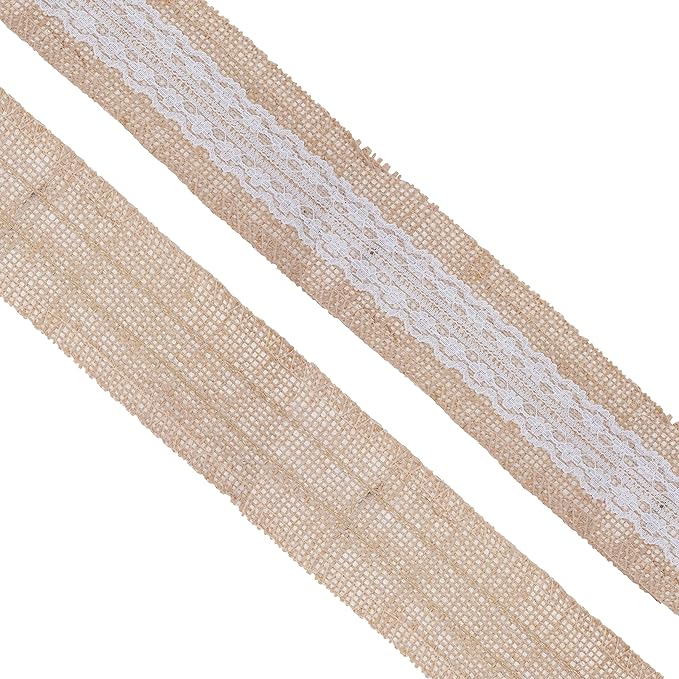 Mandala Crafts Burlap and Lace Ribbon 2 Inches Wide Jute Ribbons for Crafts - 20 Yds Roll Rustic Burlap Wrap Trim Ribbons for Wreaths Bows Wedding Party