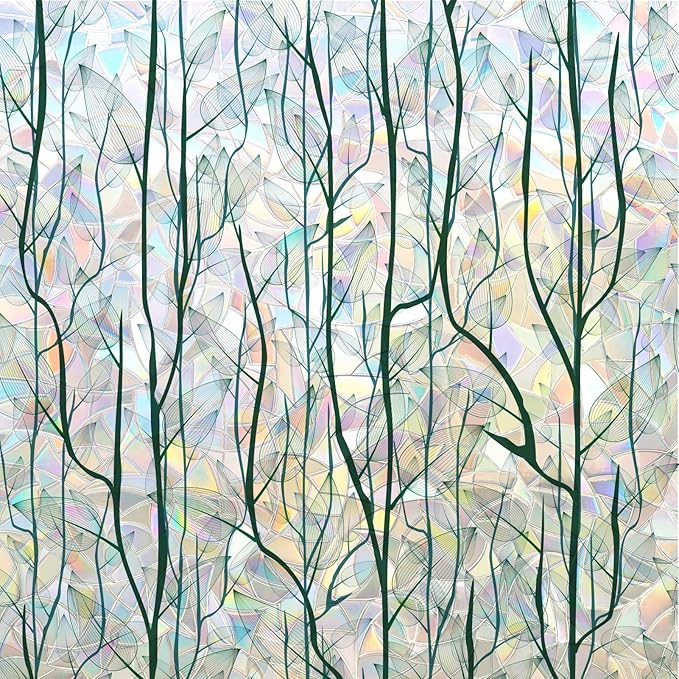 DKTIE Nature Pattern Rainbow Window Film Decorative Stained Glass Window Film Static Cling Films Easy Apply Removable Comes with Tools (U1747-rainbow, 35.4" x 78.7")