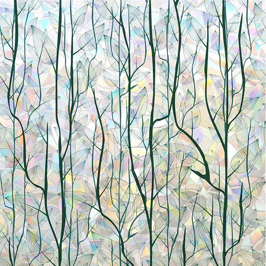 DKTIE Nature Pattern Rainbow Window Film Decorative Stained Glass Window Film Static Cling Films Easy Apply Removable Comes with Tools (U1747-rainbow, 35.4" x 118.1")