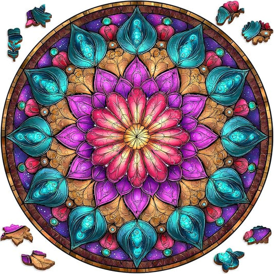 Wooden Puzzles for Adults, Mandala Puzzles 500 Pieces, Unique Shaped Jigsaw Puzzles for Adults and Kids, Birthday Gifts Fun Challenge Family Game 16.5'' x 16.5''