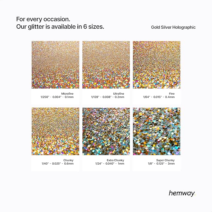 Hemway Glitter for Resin 100g Gold Silver Holographic Metallic Crystals for Epoxy Craft Super Chunky Flakes Tumblers Wax Melt