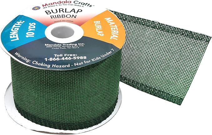 Mandala Crafts Green Burlap Ribbon 2.5 Inches Wide Jute Ribbons for Crafts - 20 Yds Roll Rustic Burlap Wrap Trim Ribbons for Wreaths Bows Wedding Party Decoration