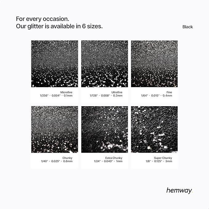 Hemway Polyurethane & Epoxy Resin Glitter 100g / 3.5oz Metallic Crystal Flake Additive for Flooring Jewelry Tumblers Glass Pigment - Ultrafine (1/128" 0.008" 0.2mm) - Black