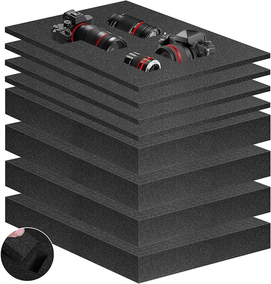 Eunice 4Pcs 16 x 12 x 0.4 Inch Polyurethane Foam Sheets & 4Pcs 16 x 12 x 2 Inch Cuttable Foam Inserts for Cases, Packing Foam Pads for Tool Box, Camera Storage and Crafts