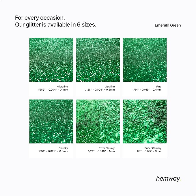 Hemway Polyurethane & Epoxy Resin Glitter 100g / 3.5oz Metallic Crystal Flake Additive for Flooring Jewelry Tumblers Glass Pigment - Super Chunky (1/8" 0.125" 3mm) - Emerald Green