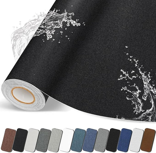 Fabric Repair Patches, 17X158 inch Linen Self-Adhesive Fabric Repair Tape, Strong Sticky Linen Patch for Sofas, Tote Bags, Clothing, Car Seats, Furniture（Black, 17X158 inch）