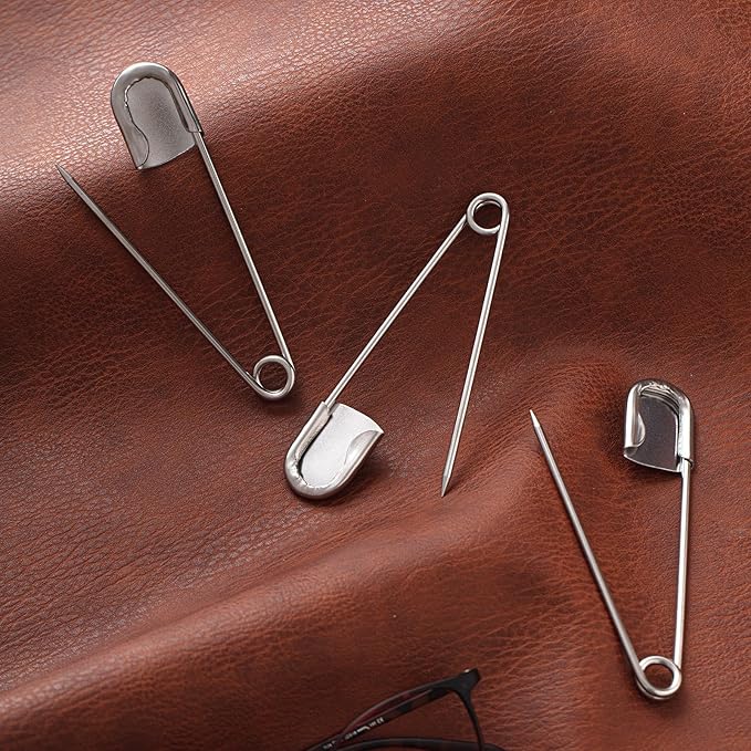 Juexica 5 Pcs 5 Inch Jumbo Stainless Steel Safety Pins Large Heavy Duty Huge Strong Laundry Pins for Upholstery Sewing Quilting Key Rings Craft Outdoor (Silver)