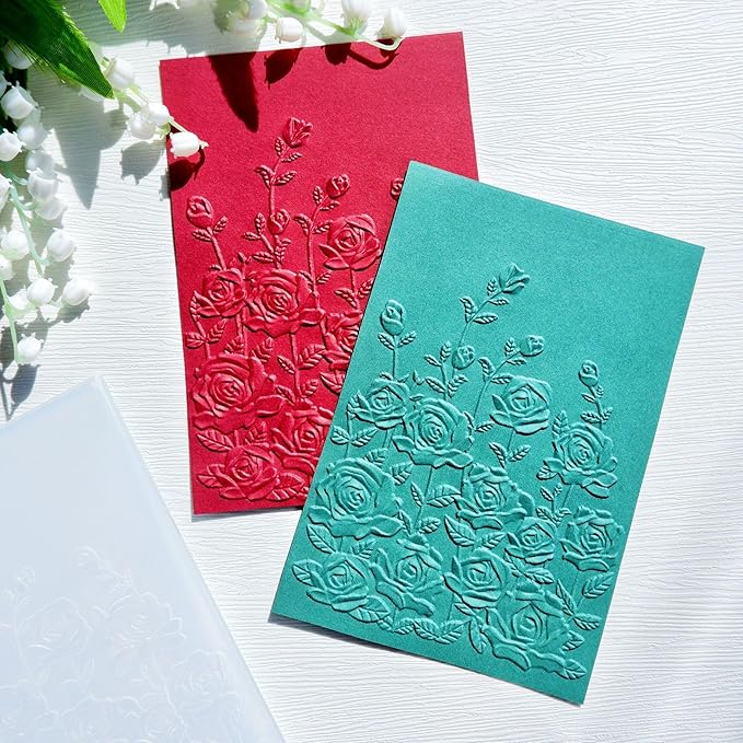 NZJ 3D Texured Spring Flower Rose Bloom Plastic Embossing Folders for Card Making Scrapbooking and Other Paper Crafts