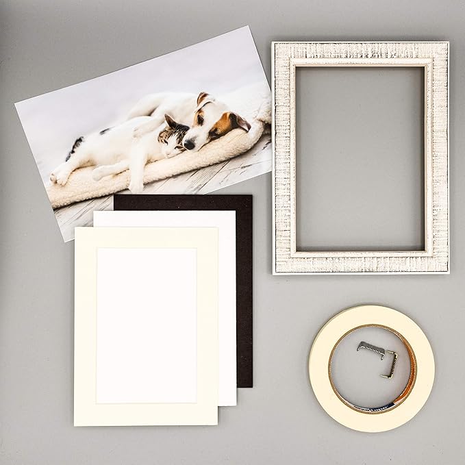 6x8 Mat for 8x10 Frame - Precut Mat Board Acid-Free Show Kit with Backing Board, and Clear Bags Textured Cream 6x8 Photo Matte Made to Fit a 8x10 Picture Frame Matboard for Framing, Pack of 25 Mats