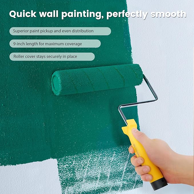 VOOMEY 9 Inch Foot-Operated Paint Tray，Paint Roller Frame,12 Pcs Paint Tray Liner with 4 Set Paint Roller Trays，House Painting Supplies