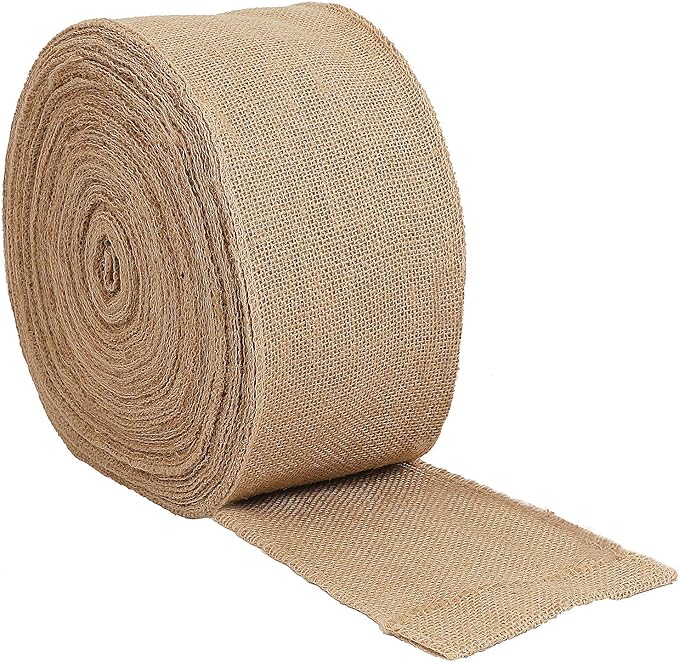 KINJOEK 5 Inch Wide 11 Yards Burlap Ribbon, Natural Jute Fabric Ribbon Crafts Ribbon for Christmas Wedding Gifts Burlap Fabric DIY for Decoration