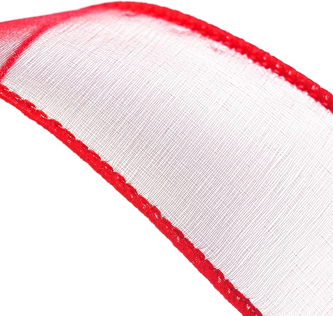 CT CRAFT LLC Sheer Organza Wired Ribbon 1.5" x 50Yards Red for Wedding Chair Bow Flora Bouquet Gift Wrapping Christmas Tree Home Decor Wreath