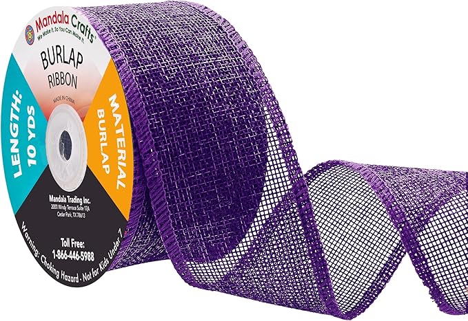 Mandala Crafts Purple Burlap Ribbon 2 Inches Wide Jute Ribbons for Crafts - 20 Yds Roll Rustic Burlap Wrap Trim Ribbons for Wreaths Bows Wedding Party Decoration