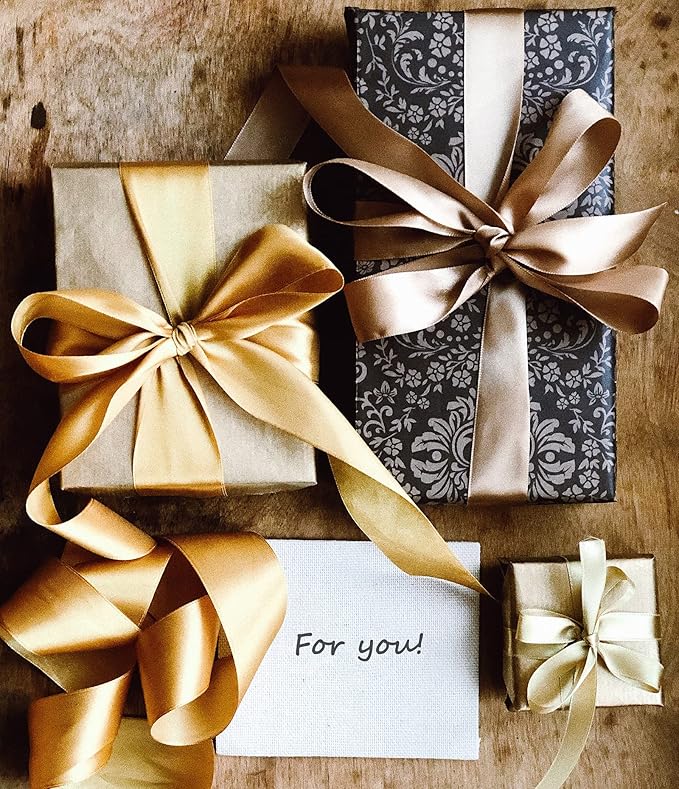 1 Inch Gold Solid Satin Ribbon, 50 Yards Craft Fabric Ribbon for Gift Wrapping Floral Bouquets Wedding Party Decoration