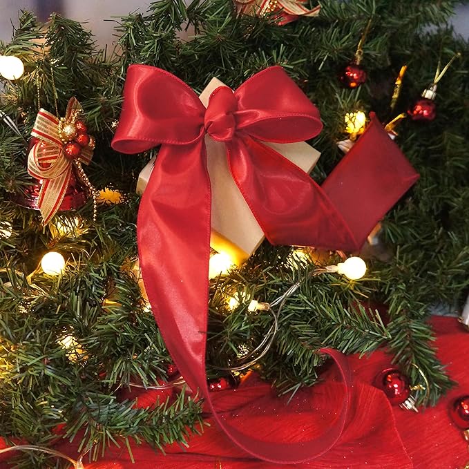 CT CRAFT LLC Satin Wired Ribbon 2.5 Inch x 20 Yards Red for Christmas Home Décor Gift Wrapping Tree Topper Bow Wreath DIY Crafts,