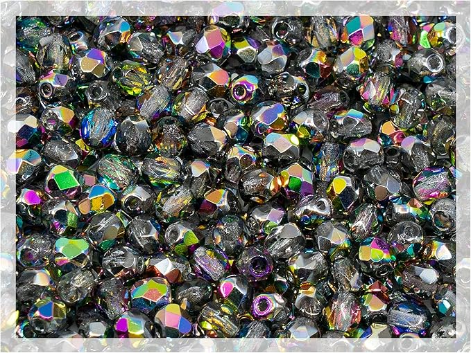 100 pcs of Faceted Fire Polished Pressed Czech Glass Beads 4mm (0.16in), Crystal Vitrail 00030-28101 BCV