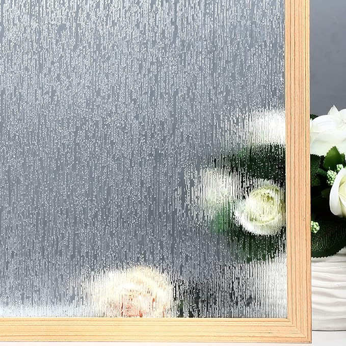 VELIMAX Rain Glass Window Film Privacy Static Window Clings Decorative Glass Sticker for Home Office Removable UV Protection Heat Control 17.7 x 118 inches